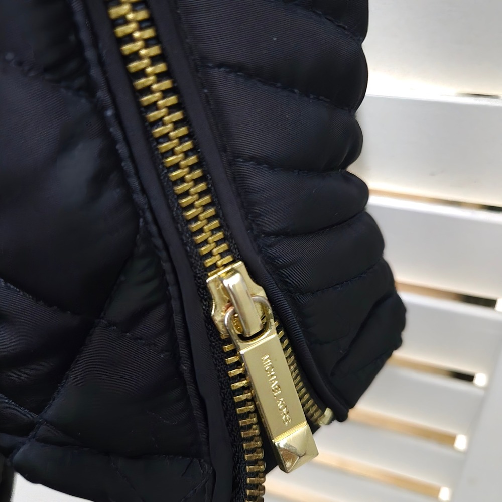 Michael Michael Kors Black Quilted Hooded Field Jacket Gold Hardware XL - Picture 5 of 8